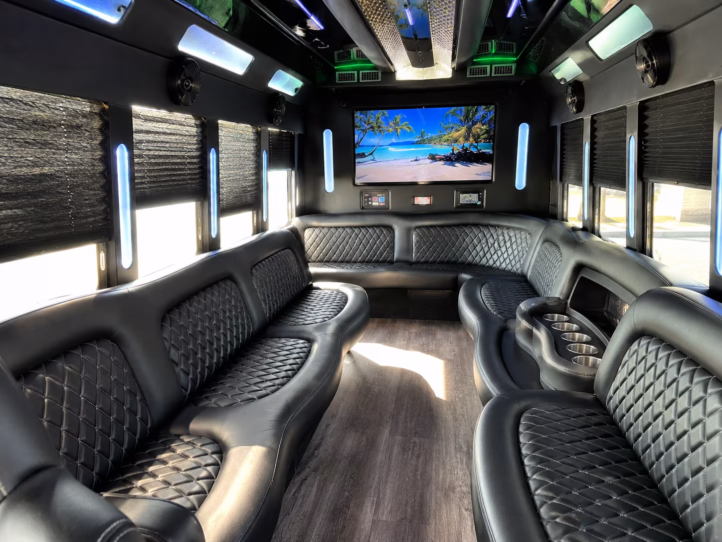 Group beside a Mercedes Sprinter limo in Elizabeth