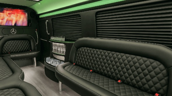 Interior of Charter Bus Company West New York's 14 Passenger Sprinter Limousine in West New York